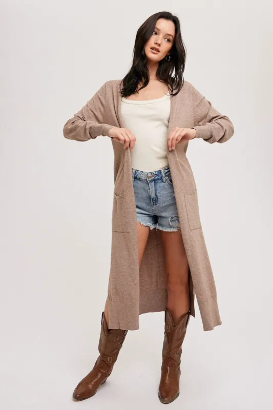 Mocha Long Cardigan sold by Pinkblush