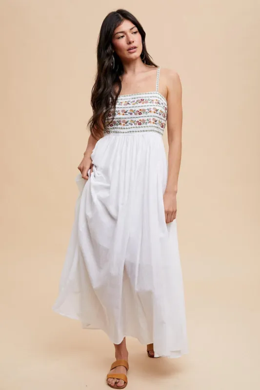 Multi-Color Floral Embroidered Lace-Up Back Maxi Dress sold by Pinkblush