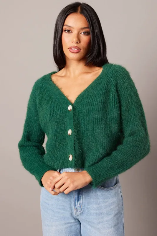 Green Fluffy Knit Cardigan V Neck sold by Ally Fashion