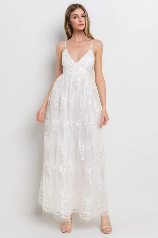 Ivory Floral Lace Overlay Maxi Dress sold by Pinkblush