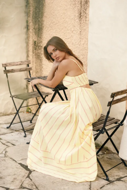 Pixie Maxi Dress - Yellow Pink Stripe sold by Petal & Pup
