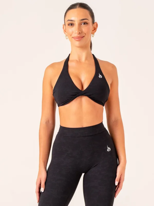 NKD Stonewash Halter Sports Bra - Black Stonewash sold by Ryderwear