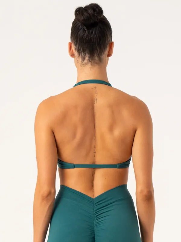 NKD Stonewash Halter Sports Bra - Emerald Stonewash sold by Ryderwear