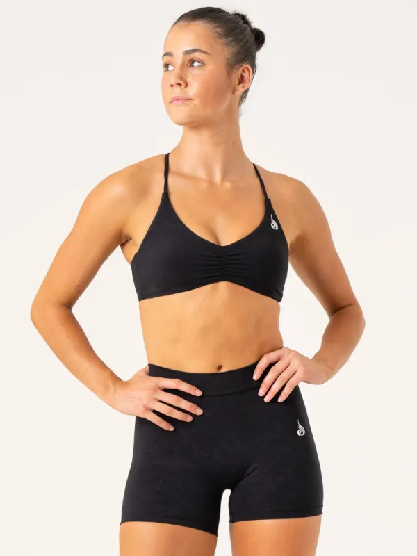 NKD Stonewash Sports Bra - Black Stonewash sold by Ryderwear