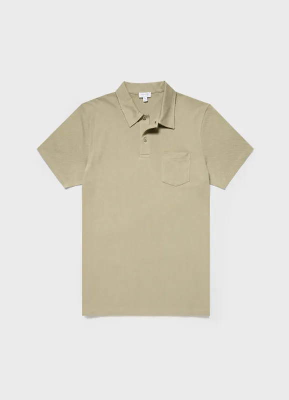 Men's Riviera Polo Shirt in Pale Khaki sold by Sunspel