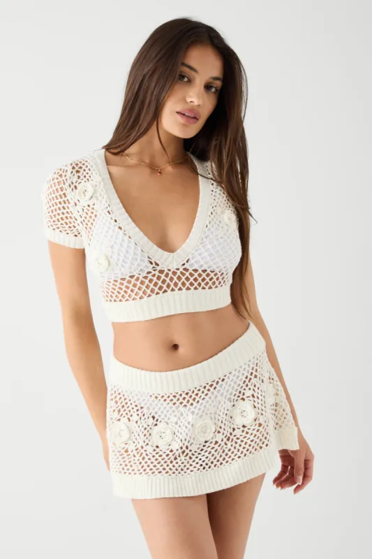 Adaline Crochet Cropped Shirt - White sold by Frankie's Bikinis