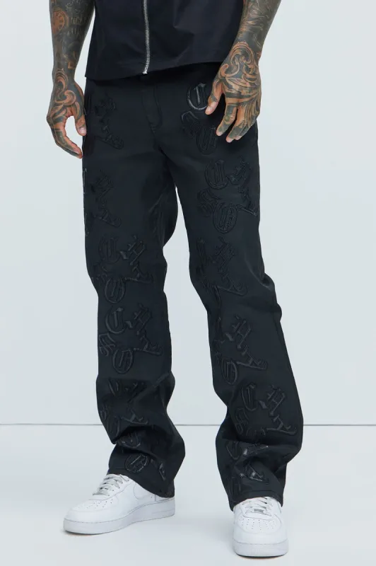 Chaos Embroidery Straight Jeans - Black sold by Fashion Nova
