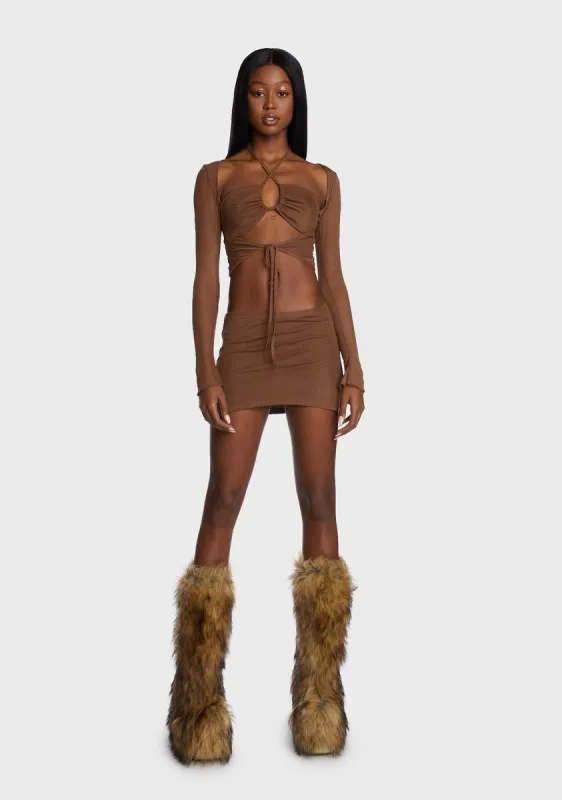 Mocha High Infidelity Skirt Set sold by Dolls Kill