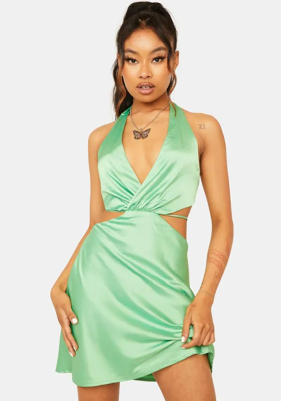 Flirt With Me Satin Halter Dress sold by Dolls Kill