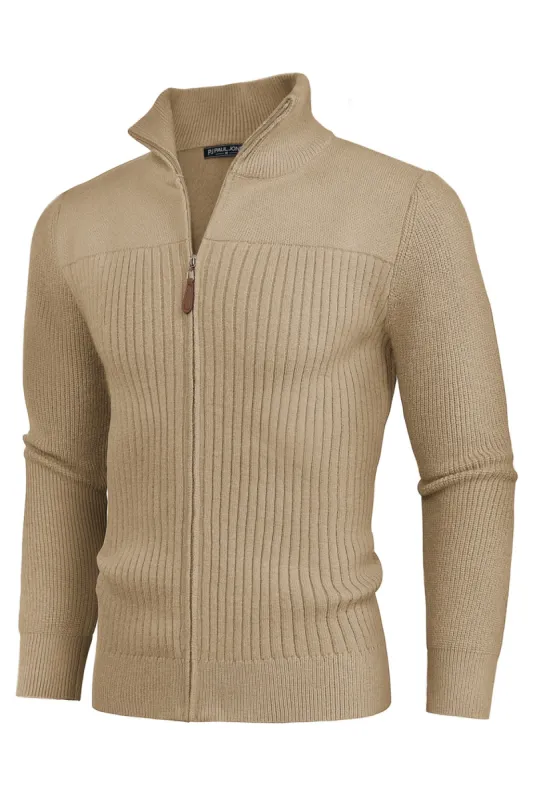 Men Stylish Stand Collar Cardigan Long Sleeve Zip-up Sweater Knitwear sold by Paul Jones