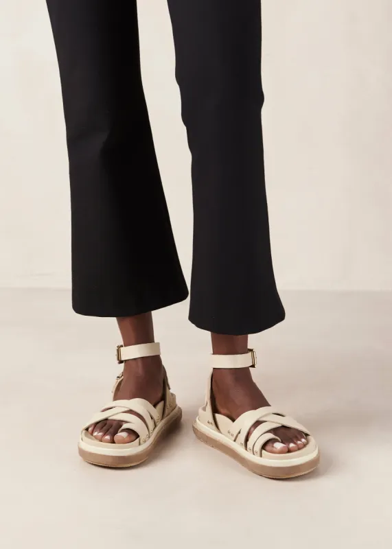 Buckle Up Cream Leather Sandals sold by Alohas