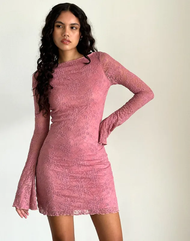 Sevila Long Sleeve Dress in Dusty Rose Lace sold by Motel Rocks