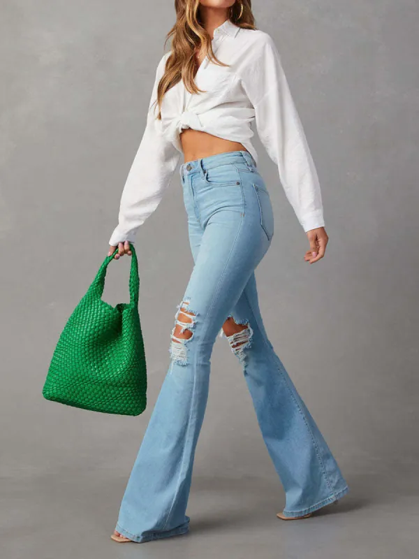 Ripped Denim Flare Jeans sold by COMMENSE