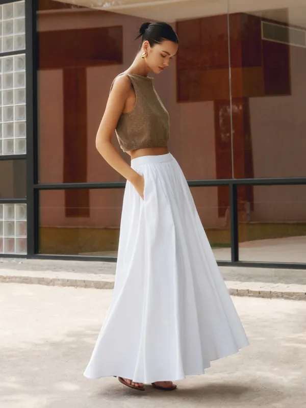 Linen Pleated Maxi Skirt sold by COMMENSE