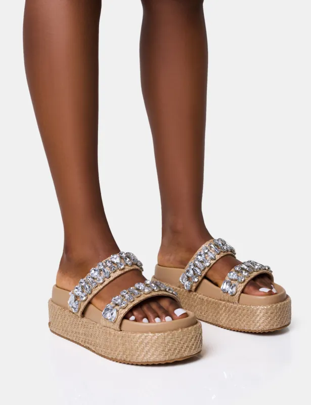 Duchess Natural Raffia Double Strap Platform Slider Sandals sold by Public Desire