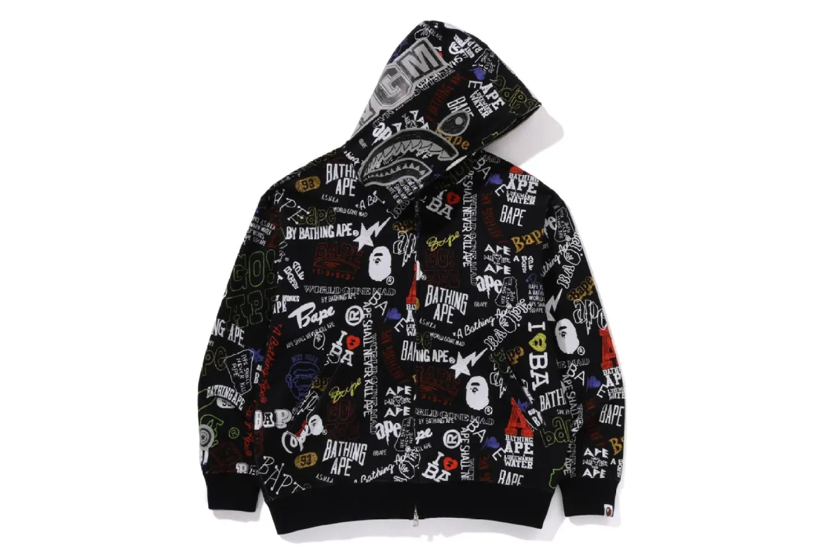 HAND DRAW PATTERN SHARK ZIP HOODIE sold by Bape