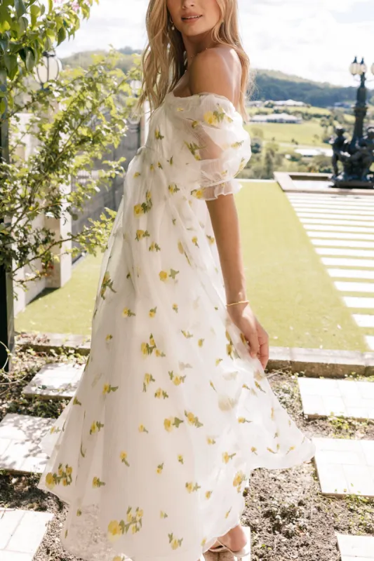 Kordyn Maxi Dress - White Yellow Floral sold by Petal & Pup