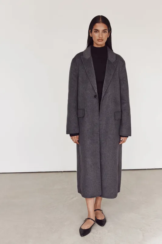 JAY CHARCOAL LONGLINE COAT sold by Dissh