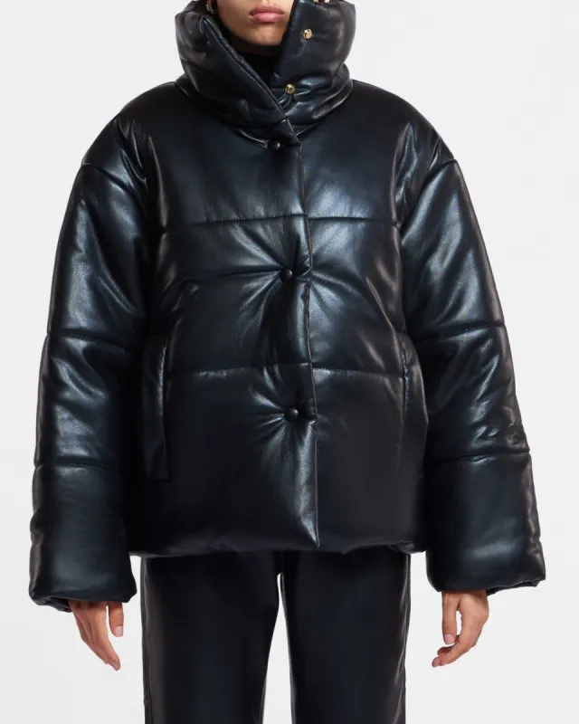 Vegan Leather Down Puffer Jacket sold by Aha Selected