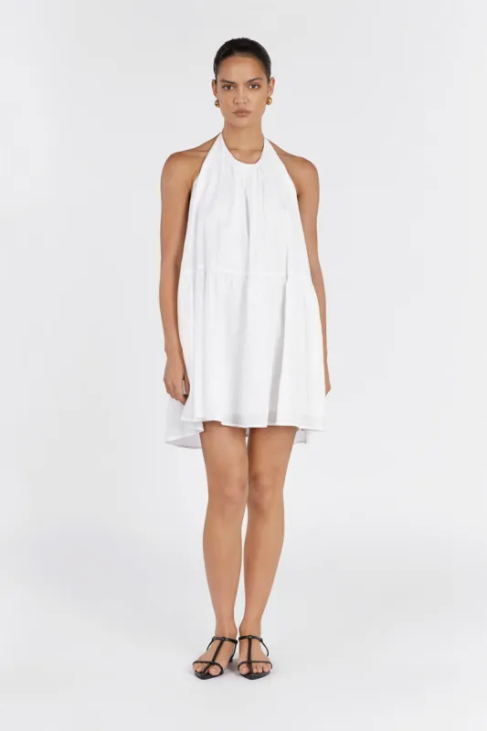 ARI WHITE LINEN HALTER  MINI DRESS sold by Dissh