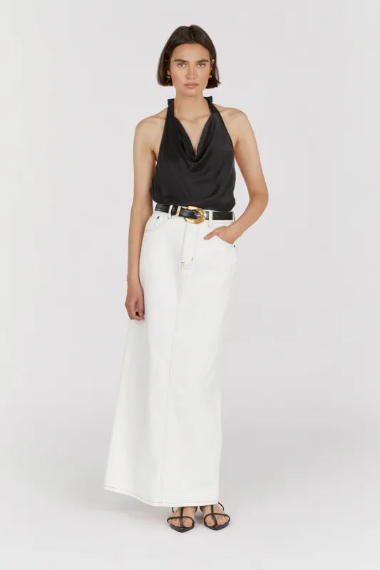 AIMEE BLACK SILK COWL NECK TOP sold by Dissh