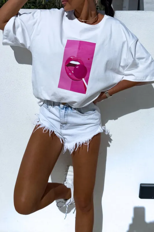 Adrianna White Lollipop Print T-Shirt sold by Va Va Voom