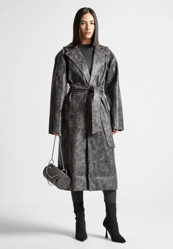 Vintage Leather Trench Coat - Grey sold by Maniere De Voir