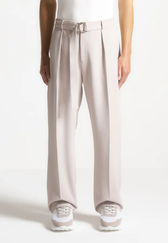 Textured Belted Tailored Trousers - Stone sold by Maniere De Voir