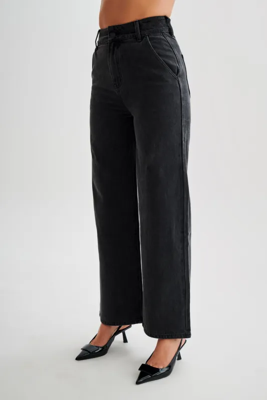 Roxy High Waisted Denim Jean - Washed Black sold by Meshki