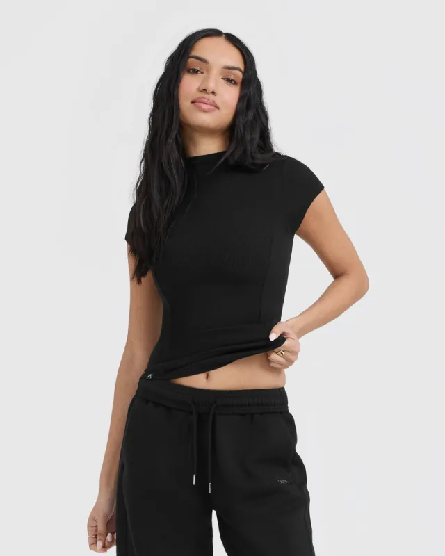 Mellow™ Rib Mock Neck T-Shirt | Black sold by Oner Active