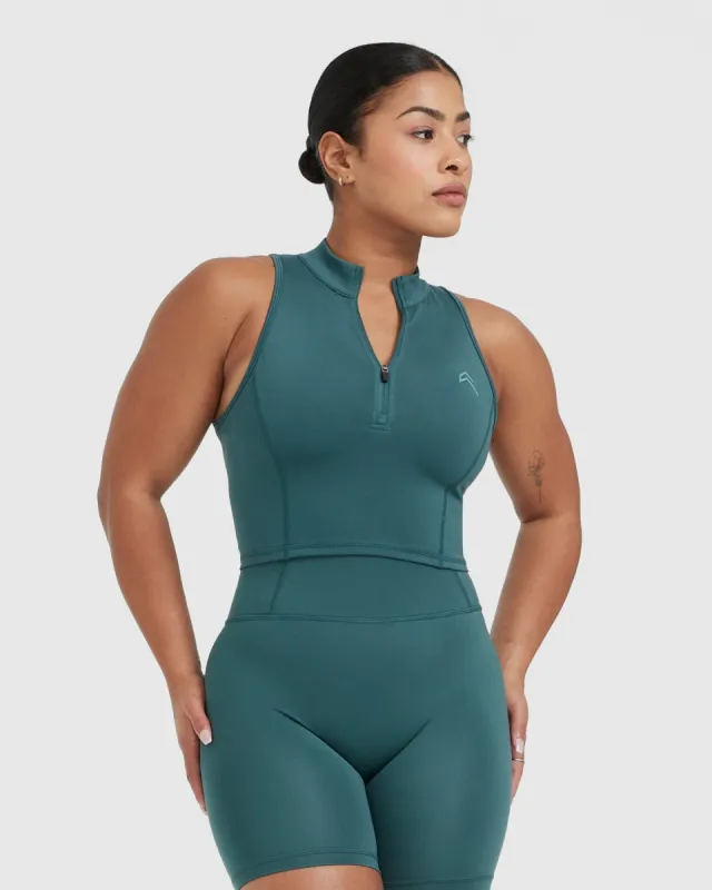Timeless Half Zip Crop Tank | Marine Teal sold by Oner Active