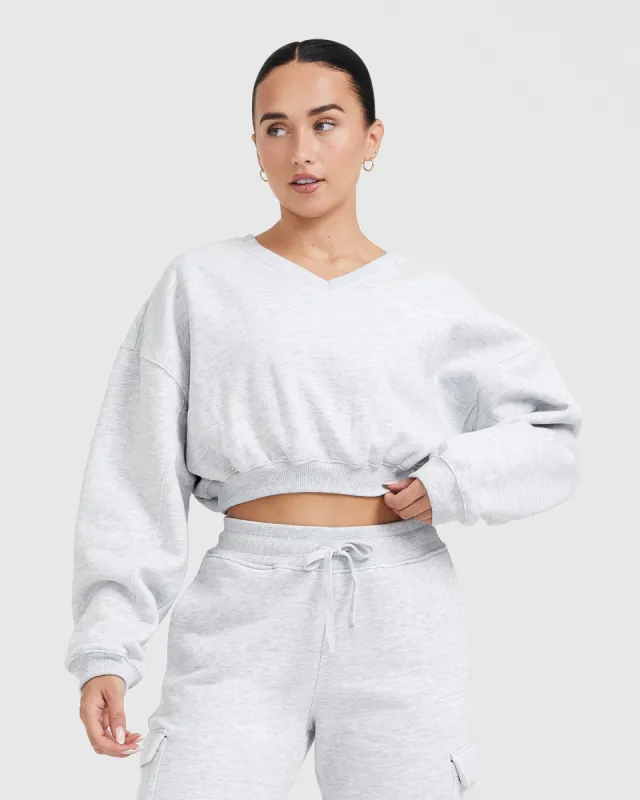 All Day Est 2020 Crop V-Neck Sweatshirt | Light Grey Marl sold by Oner Active