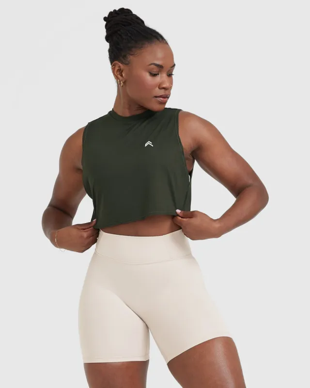 Go To Muscle Crop Vest | Khaki Green sold by Oner Active
