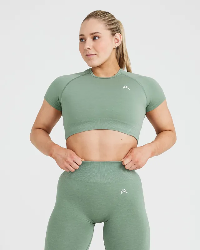 Classic Seamless 2.0 Short Sleeve Crop Top | Sage Marl sold by Oner Active