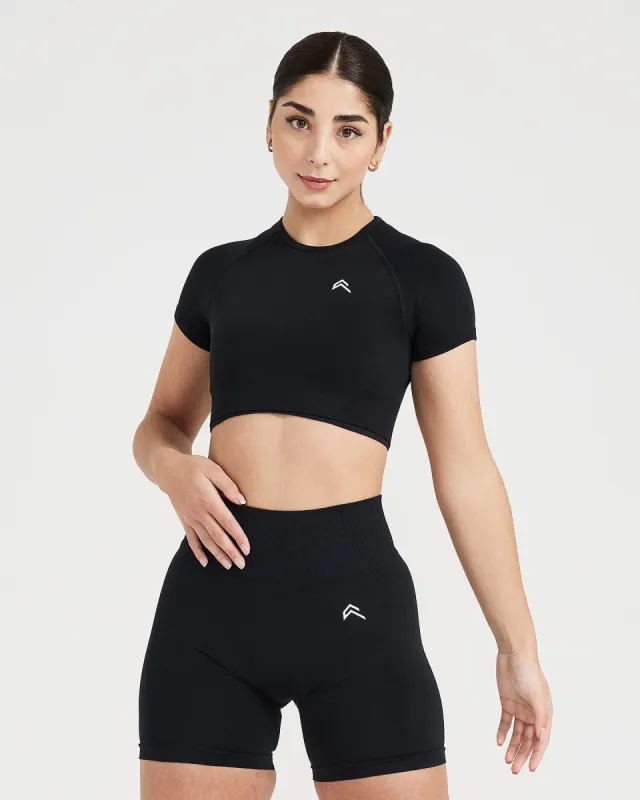 Classic Seamless 2.0 Short Sleeve Crop Top | Black Marl sold by Oner Active