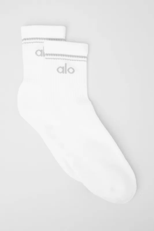 Unisex Half-Crew Throwback Sock - White/Titanium sold by Alo Yoga