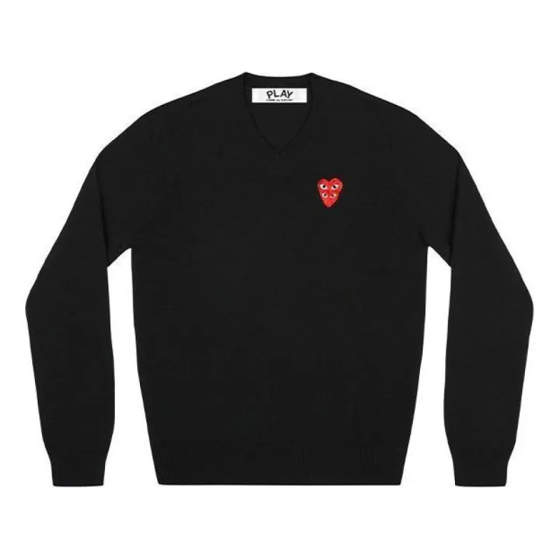 COMME des GARCONS PLAY V-Neck Pullover Red Emblem 'Black' AZ-N074-051-1 sold by KicksCrew