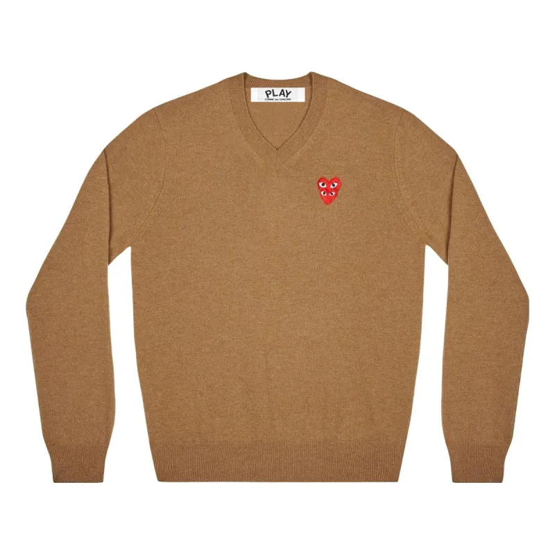(WMNS) COMME des GARCONS PLAY V-Neck Pullover Red Emblem 'Brown' AZ-N073-051-3 sold by KicksCrew