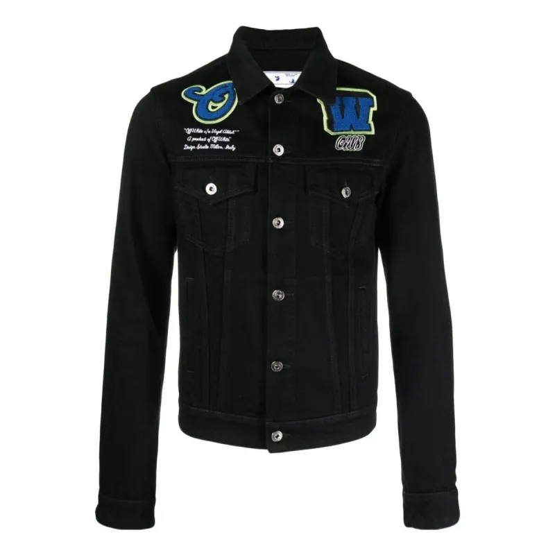 Off-White Varsity Patch Denim Jacket 'Black Blue' OMYE084S23DEN0021069 sold by KicksCrew