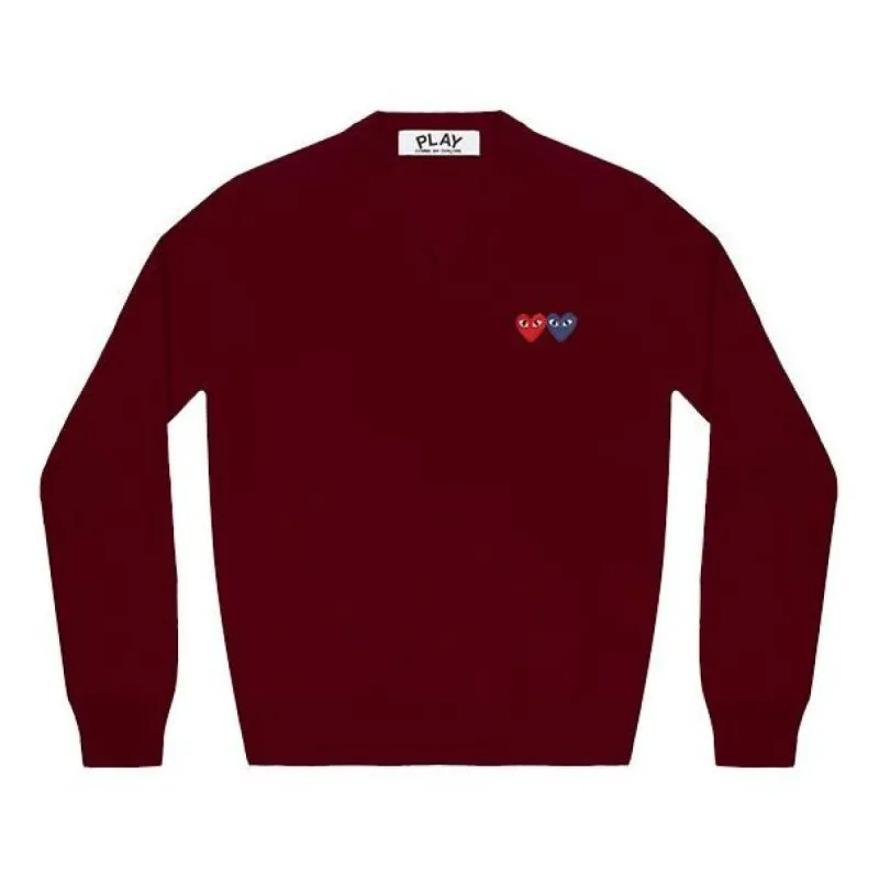 (WMNS) COMME des GARCONS PLAY V-Neck Pullover Double Emblem 'Burgundy' AZ-N055-051-4 sold by KicksCrew