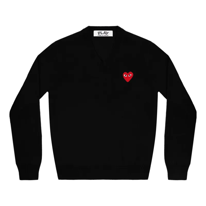 COMME des GARCONS PLAY V-Neck Pullover Red Emblem 'Black' AZ-N002-051-1 sold by KicksCrew