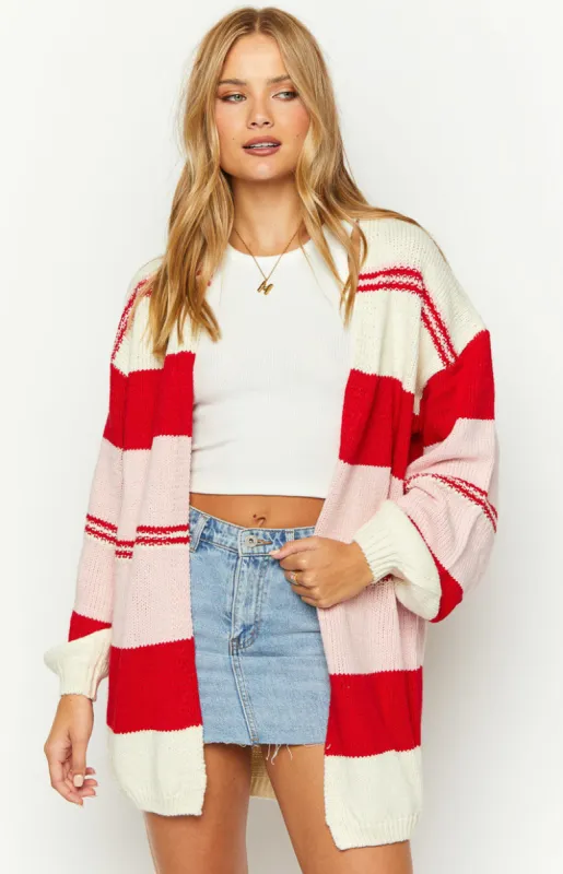 Dreamy Drift Cream Knit Striped Cardigan sold by Beginning Boutique