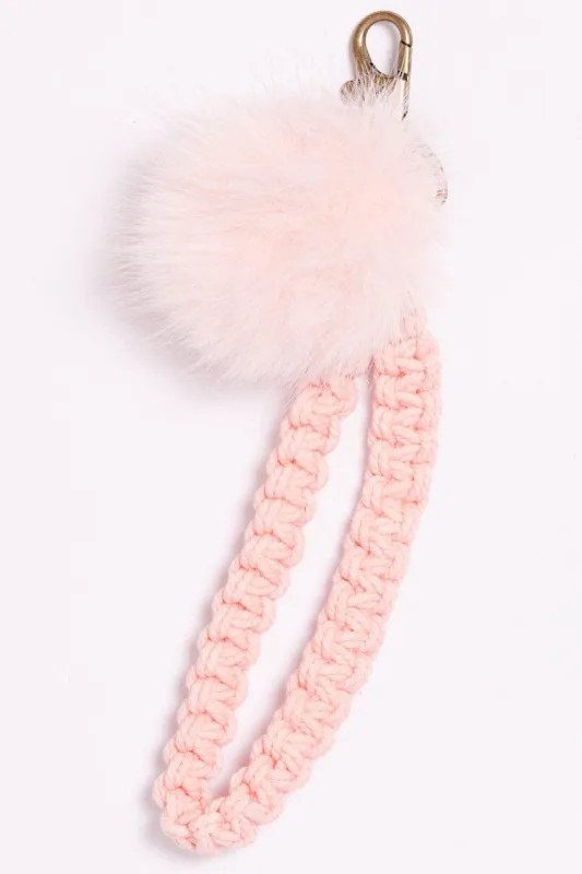 Pink Braided Wristband Keychain Pom Pom sold by Ally Fashion