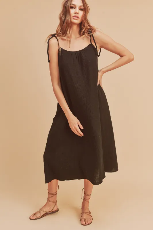 Black Shoulder Tie Dress sold by Pinkblush