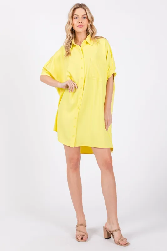 Yellow Collared Button Down Shirt Dress sold by Pinkblush