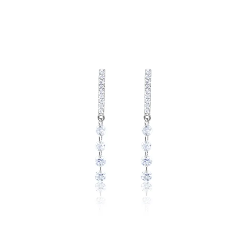 White Gold Drilled Diamond Drop Earrings sold by Meira T