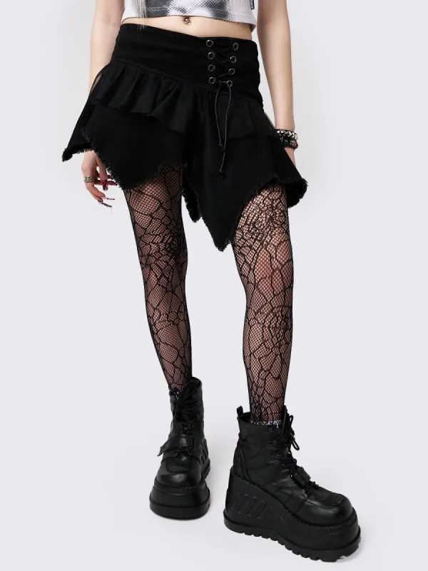 Cassandra Asymmetric Lace Up Mini Skirt sold by Minga London