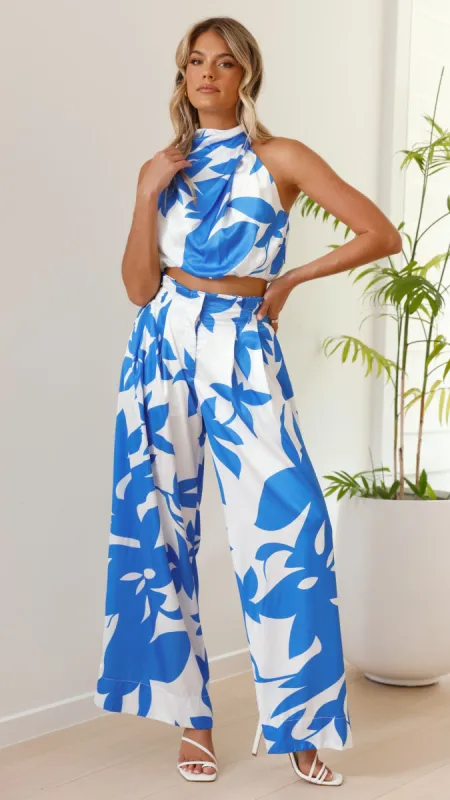 Stella Pants and Top Set - Blue/White Floral sold by Billy J