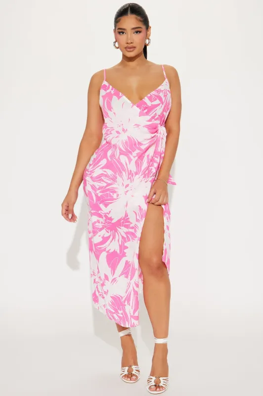 Tropical Escape Linen Wrap Maxi Dress - Pink sold by Fashion Nova