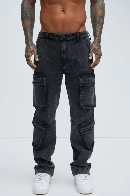 Black Jack Mike Straight Cargo Jeans - Black Wash sold by Fashion Nova